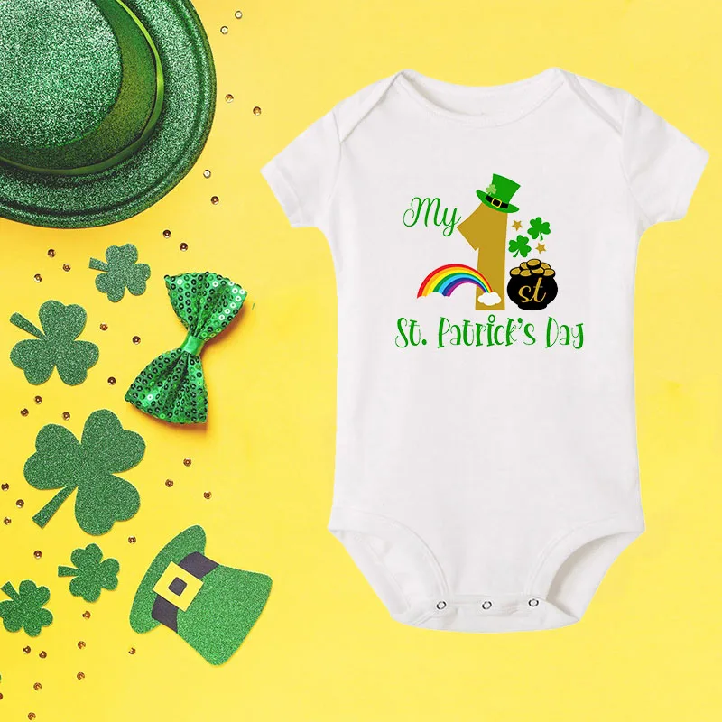 Patricks My St. First Day Cute Baby Bodysuits Boys Girls St.Patricks Day One-Pieces Happy St Patricks Day Gift Baby Clothes . smile . .