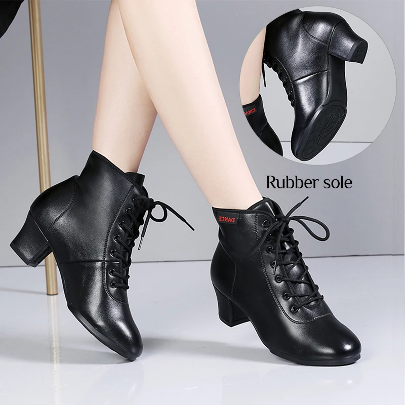 DKZSYIM Woman Ankle Boots Latin Dance Shoes White Black Rubber sole Dance Boots Salsa Tango Dancing Shoes Girls short Boots