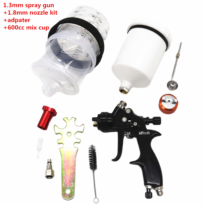 1.3mm Car Spray Gun with1.8mm Nozzle Kit Car Paint Gun With 600CC Mix Tank And Adpater Varnish Paint Spray Gun /Air Spray Gun