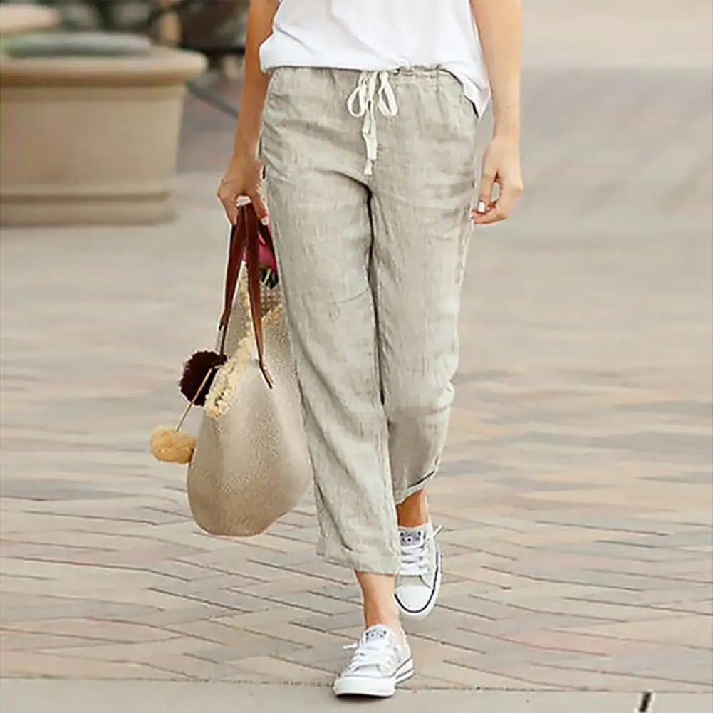 Mid-Rise Trendy Elastic new Waist Ninth Casual Pants Lightweight 2025 Casual Pants Drawstring elastic waist home