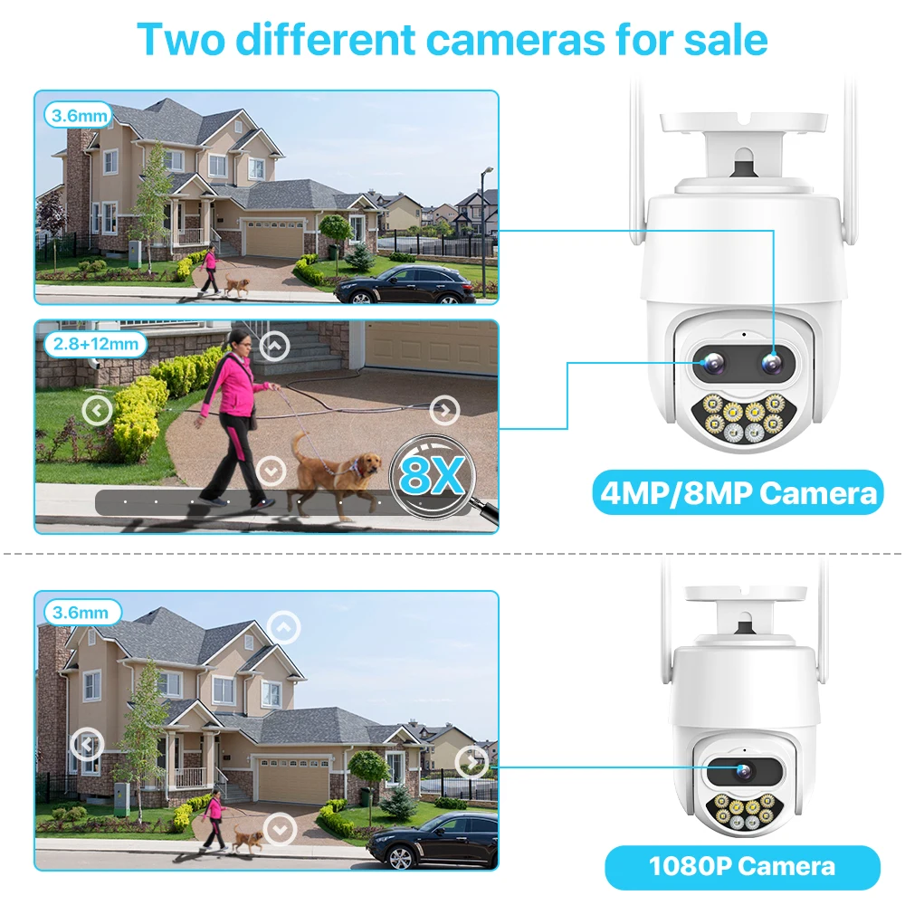 Dual Lens 4K WiFi Camera 8MP HD 8X Zoom Outdoor IP Camera 4MP 1080P Security CCTV Camera AI Auto Tracking Surveillance P2P iCSee