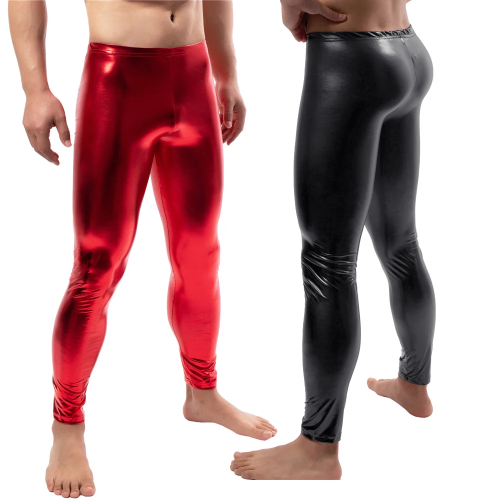 Long Men s Leggings Faux Leather Tight Pants PU Pole Dance Skinny Trousers Nightclub Mens Party Clubwear XL