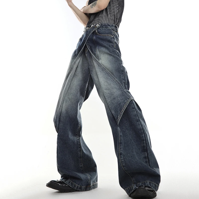 IEFB Men's Baggy Jeans Deconstruct Spliced Wide Leg Denim Pants Distressed Streetwear Trend Male Jean Trousers Autumn New 9C673