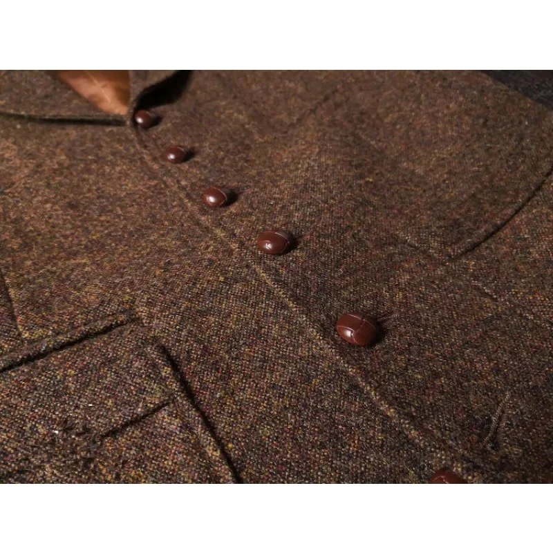 Men's Steampunk Vest Waistcoat Jacket Brown Vests for Men Formal Steam Punk Wool Tweed Suit Male Clothings smile