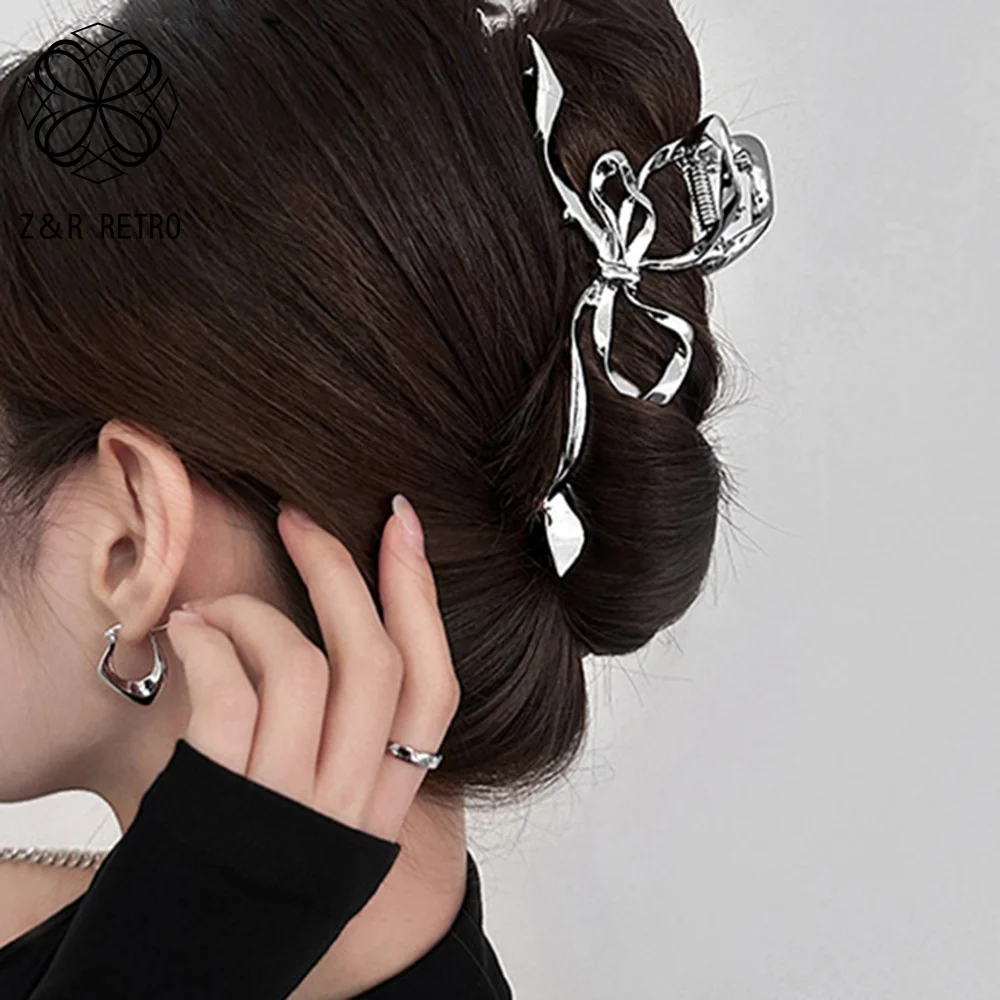 Color Sier Kpop Woman Irregular Hairpins Punk Style Metal Hair Claws Bow Women ddmysmile Hair Accessories Ponytail Hair Clips Headwear Smile