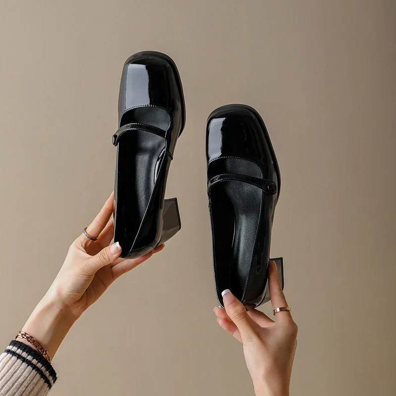 Leather Platform Pumps: 6.5cm Chunky Heel Mary Jane Loafers 4 ef39a