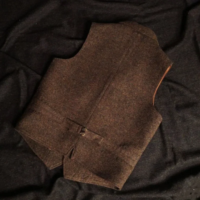 Men's Steampunk Vest Waistcoat Jacket Brown Vests for Men Formal Steam Punk Wool Tweed Suit Male Clothings smile