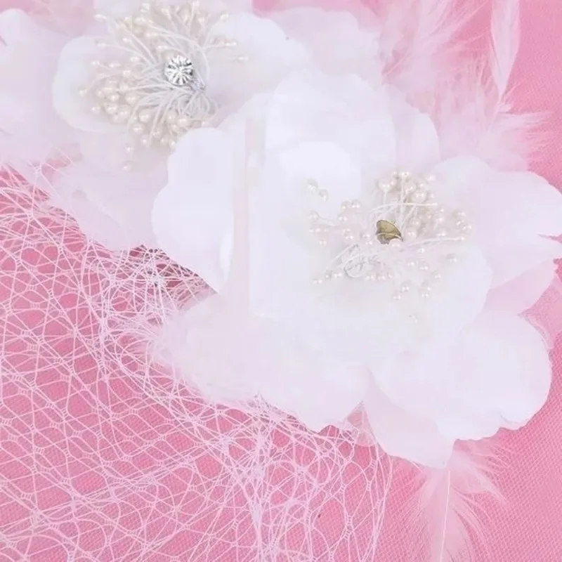 BirdeCage hat Wedding Veil Birdcage Veil new 2025 Netting Face Short Feather Flower White Fascinator Bride Hats with Veil