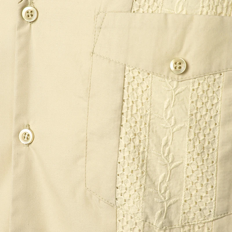 Men's Cross Dyed Guayabera Woven Button-Down 2025 solid Shirt Short Sleeve Embroidered Traditional Cuban Shirt with new Revere Collar 4XL