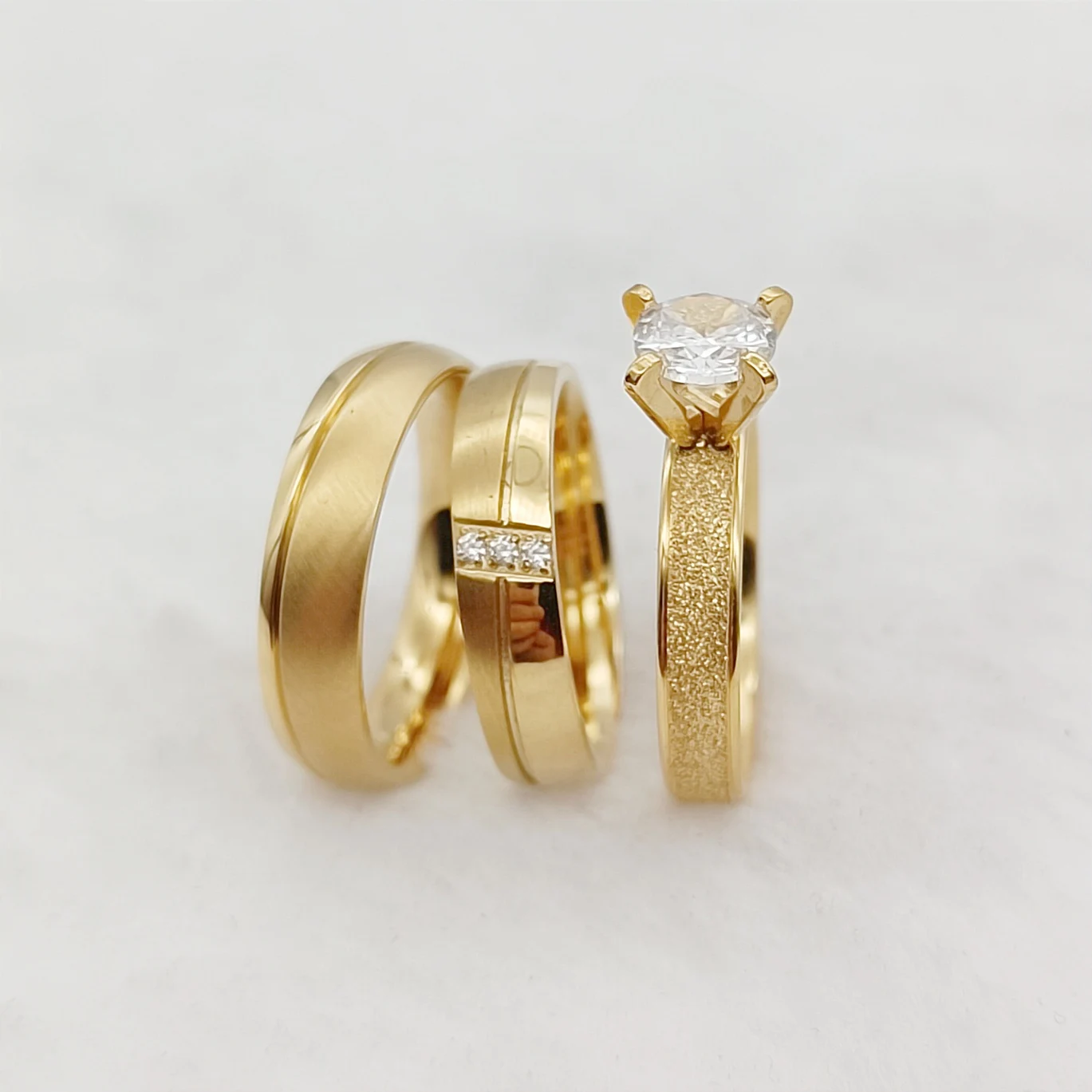 12 Year Anniversary Party Ladies 3pcs Proposal Wedding Engagement Rings Sets For Couples Handmade 14k gold plated Jewelry