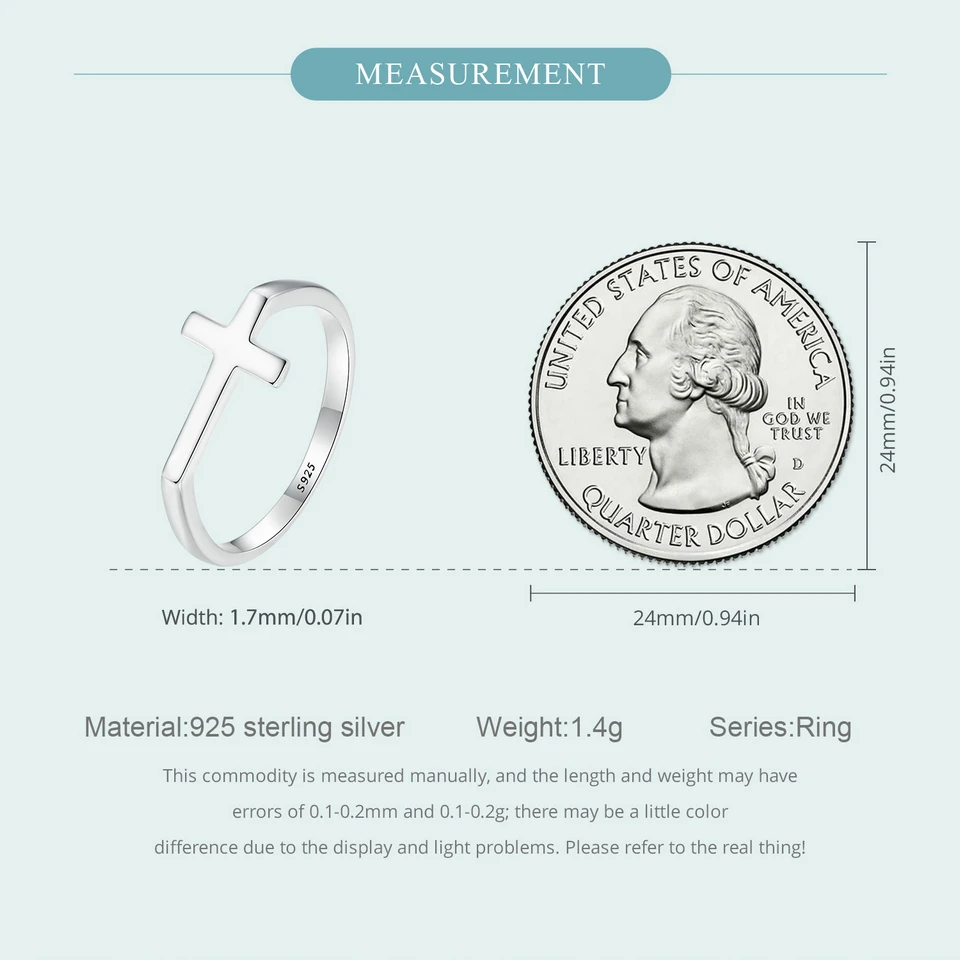 WOSTU Real Sterling Sier Simple Cross Finger Ring for Women Daily Wear Guard Female Jewelry Gift For Daugther Family