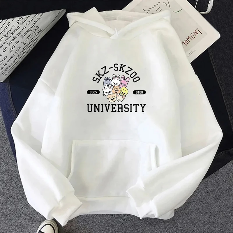 Skz-Skzoo Universitity Funny Print Hoodies Winter Fleece Sweatshirt Women Casual Pullover Hooded With Kangaroo Pocket Streetwear