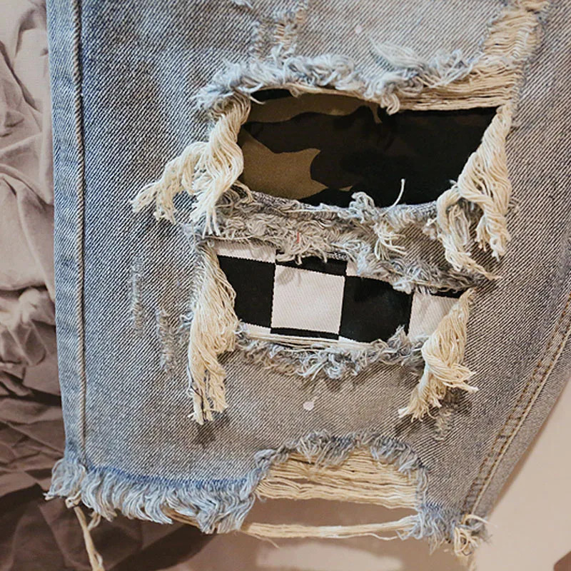 Summer Men Knee-Length Street Casual Hole Ripped Washed Denim Shorts Personality Zipper Straight Short Jeans 28-36 240327
