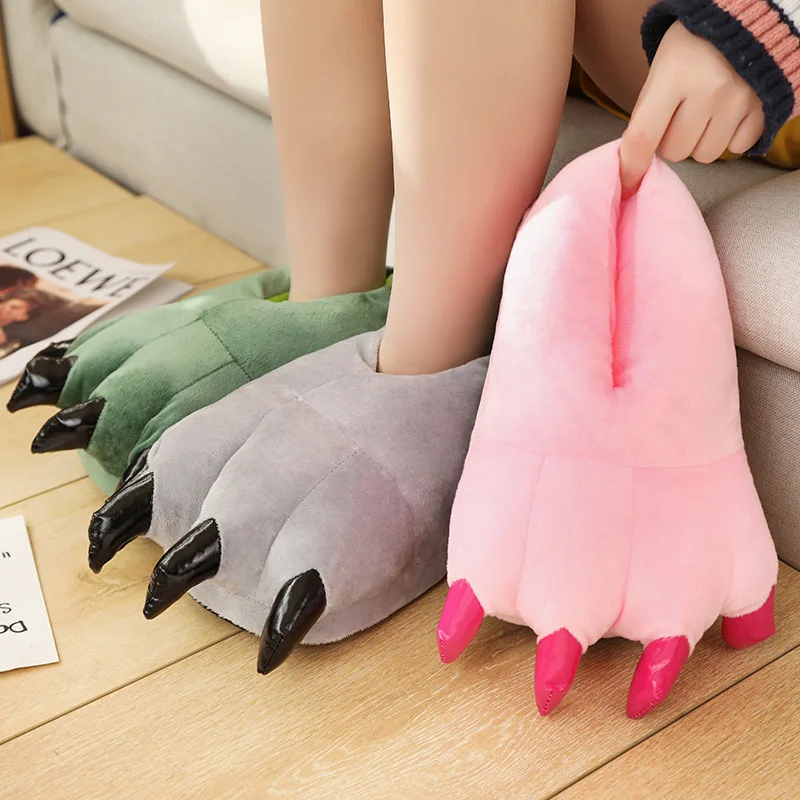 Animal Claw Boys Shoes Slippers Kigurumi Pajamas Onesies Shoes Winter Kids Girls Shoes Warm Thicken Gray Pink Paw House Slippers