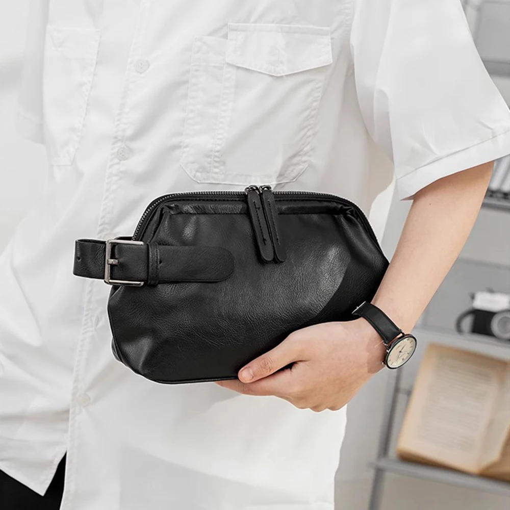 New Leather Cosmetic Bag Waterproof Organizer Toiletry Handbag Wash Pouch Women Men PortableTravel MakeUp Bag Wrist Clutch Bags