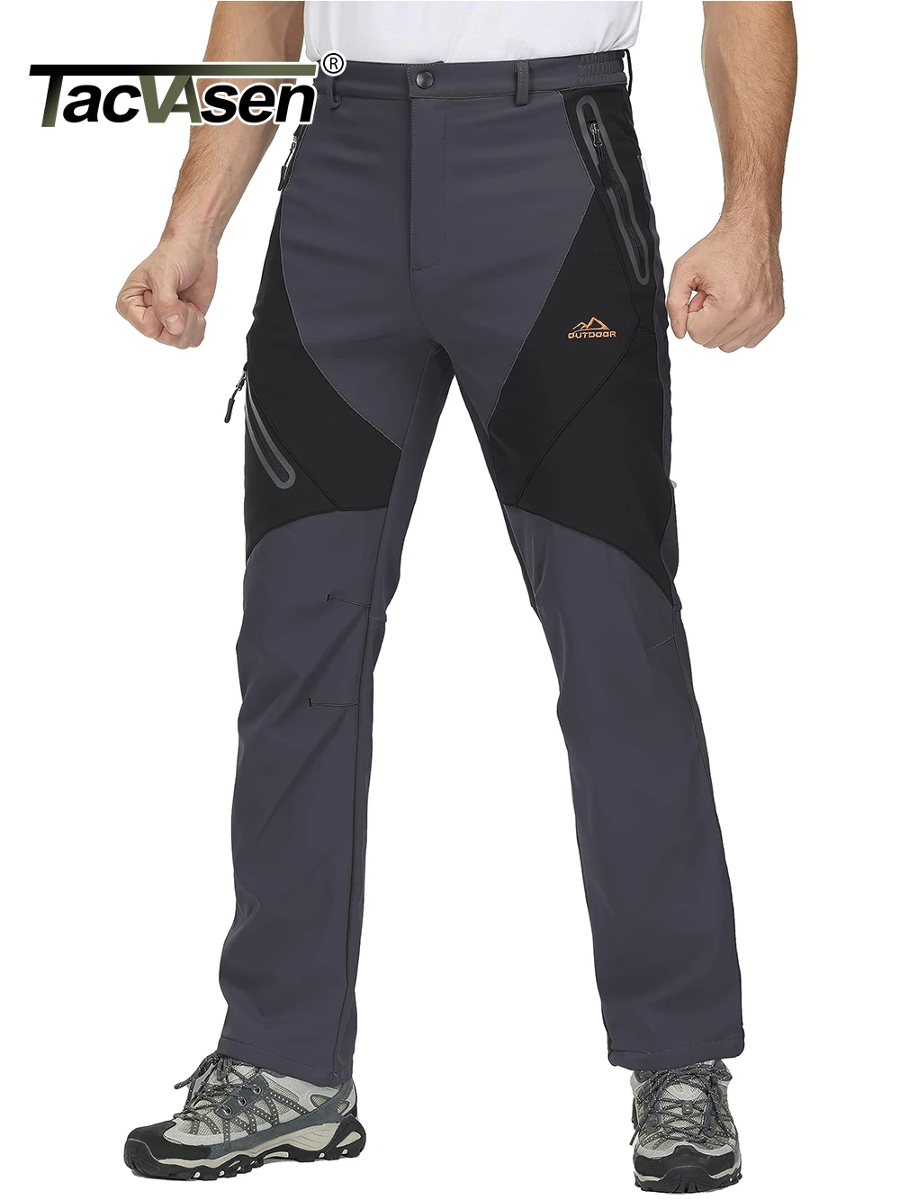 TACVASEN Winter Ski Pants Mens Hiking Warm Fleece Lined Pants Waterproof Windproof Zipper Pockets Pants Softshell Work Trousers