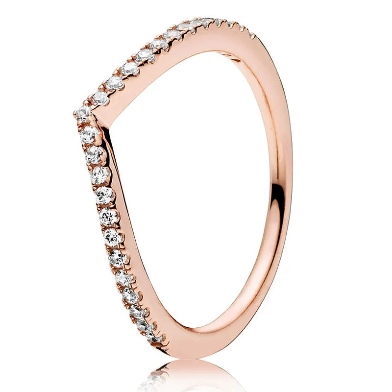 925 Silver Women's Ring Original Gold Silver Rose Gold Full Diamond Fashion Ring Zircon Sparkling Wishbone Princess