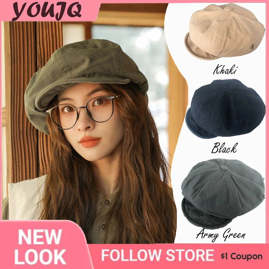 Y2K Cloud Beret Big Head 2025 Circumference Women Splicing Octagonal Berets Niche Painter Hats British Style Small new Face Gorros