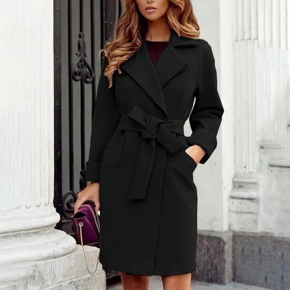 Trendy Lapel Long Winter Women Jacket With new Belt Tight Waist Casual 2025 Coat Tight Waist Turn-down Collar Lady Clothes for Dating