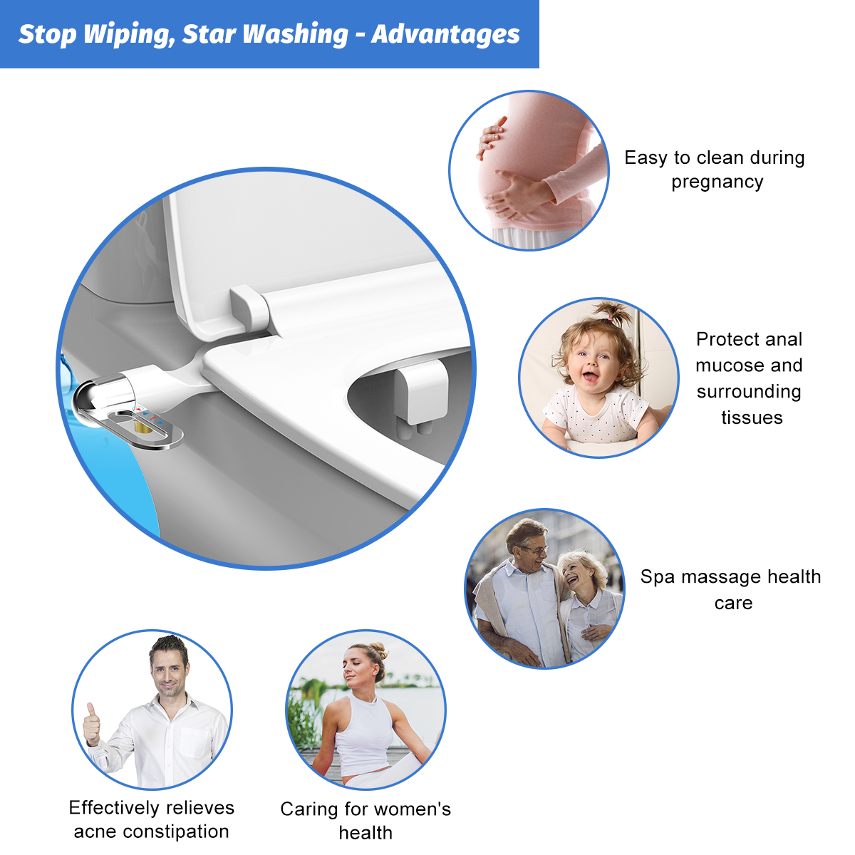 Bidet Toilet Seat New Lightweight Ultra-thin Non-Electric Double Nozzle Adjustable Water Pressure