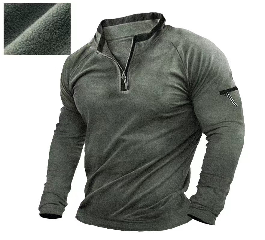 Men's Zipper Stand Neck Sweatshirt Brushed Fleece Thermal Vintage Tees Tops Pullover Training Men Long Sleeves Clothing