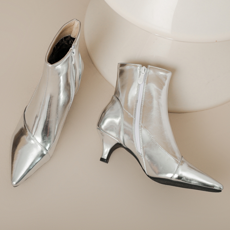 Women's Elegant Ankle Boots Gold Sier Short Boot Ladies Waterproof Winter Med Heels Party Dance Shoes Large Size 45 48 7e96