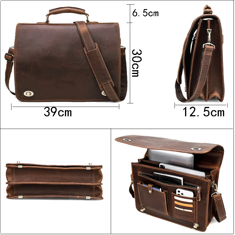 Luufan Briefcase Laptop Men's Genuine Leather Handbag Casual Daily Working Tote Male Computer Bag Shoulder Bags For A4 Documents smile