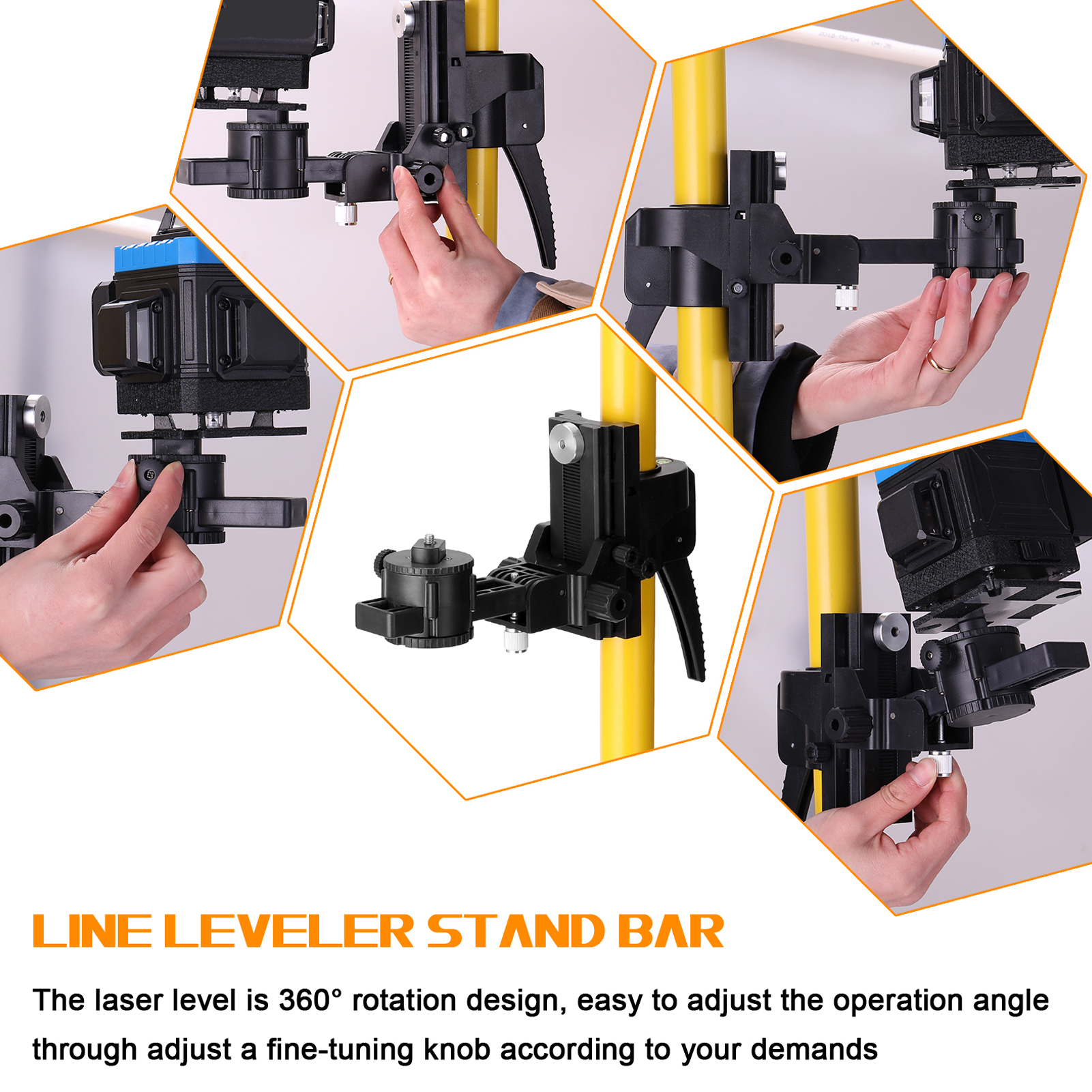 Line Leveler Telescopic Pole Aluminum Alloy Adjustable Lift Extend Bracket Holder Stand Support for 1/4''& 5/8'' Laser Level