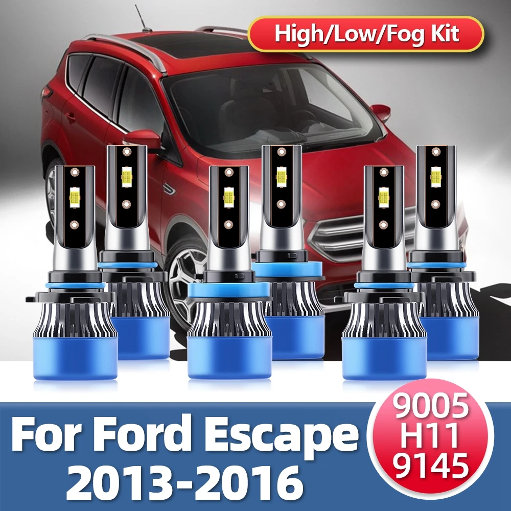 PC LED Headlight Fog Bulbs Combo High Low Headlamps Foglights Kit Bright CSP Car Lamps For Ford Escape