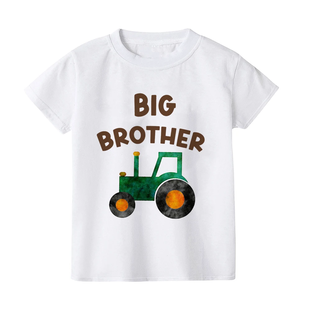 Big Brother Little Brother Family Matching Clothes Engineering Truck Print Boys T-shirt Kids Short Sleeve T Shirt Sibling Outfit