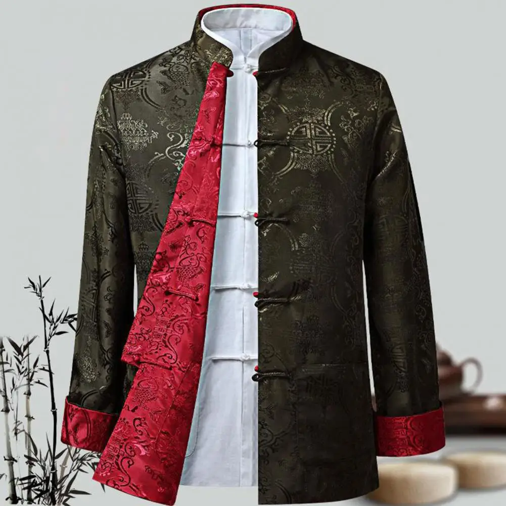 Tang Suit Coat Retro Long Sleeved Reversible Chinese Style Traditional Clothing Keep Warm Stand Collar Vintage Chinese Shirt