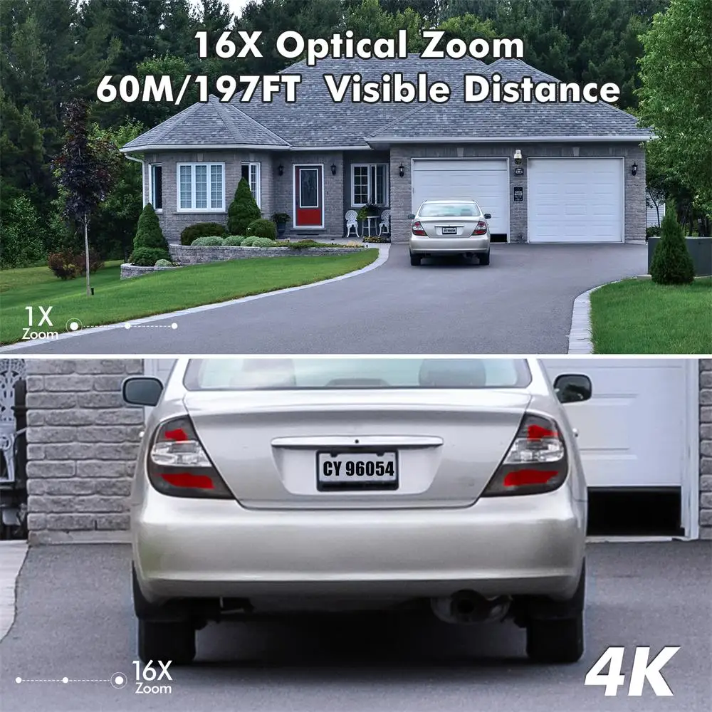 Ctronics 4K 8MP 16X Optical Zoom IP Camera 5G WiFi PTZ 360 Outdoor AI Auto Tracking Auto Zoom CCTV Color Night Vision