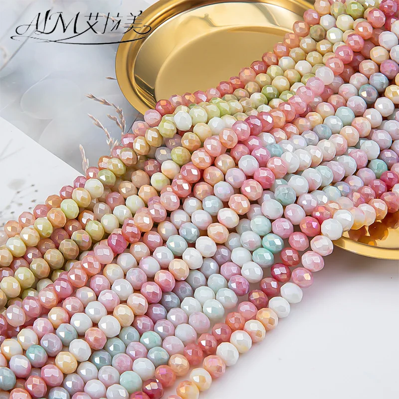 8mm Imitate Natural Stone Fragmented Floral Rondell Faceted Crystal Glass Beads for Jewelry Making DIY Candy Color Bracelet