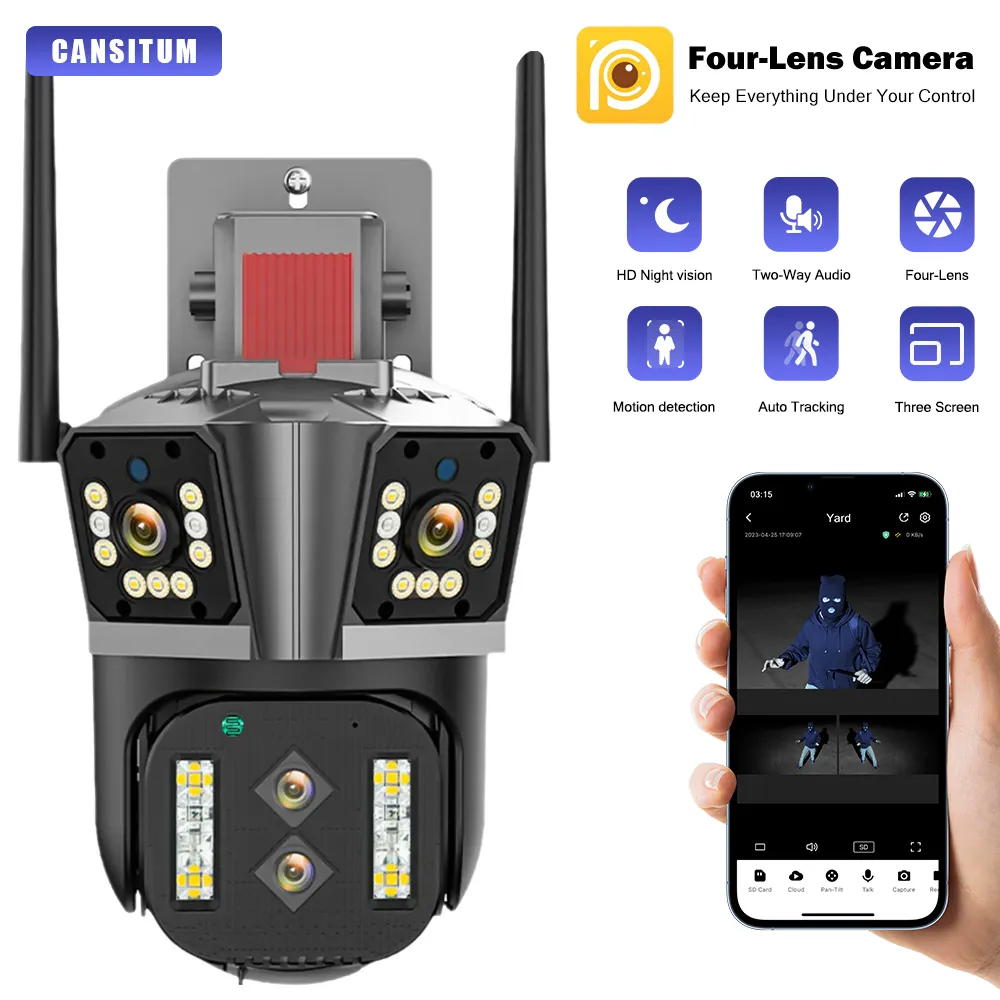 16MP Four Lenes Three-Screen 10X Hybrid Zoom WiFi IP Outdoor Camera PTZ Auto Tracking Waterproof Security Cam Cctv Camera