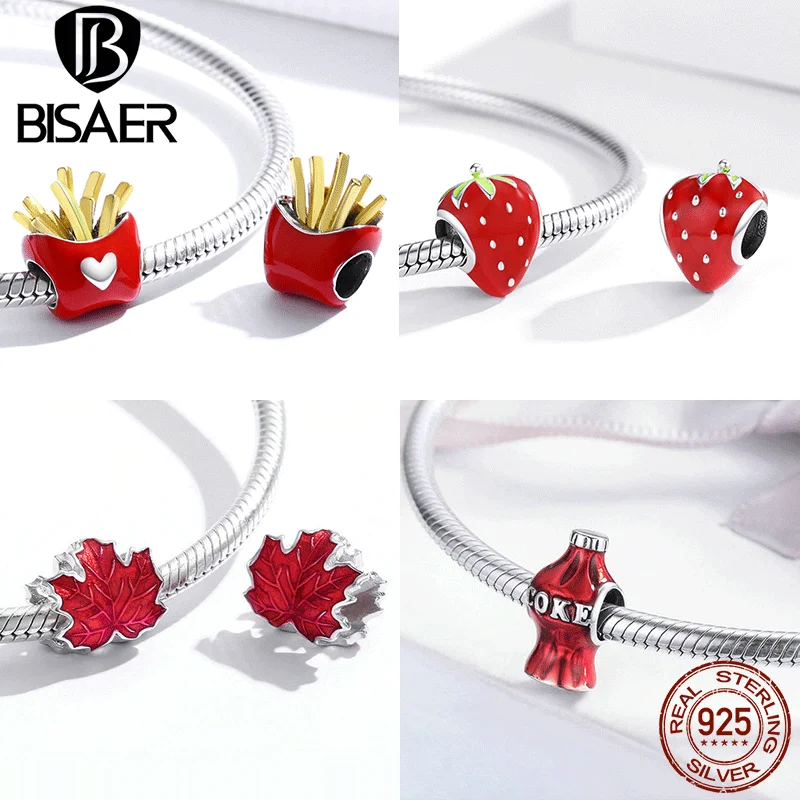2025 BISAER Sterling Sier Red Wine Glass Rose new Charm Bead Cherry Fruit Pendant Fit Girl Bracelet&Necklace DIY Fine Jewelry Gift
