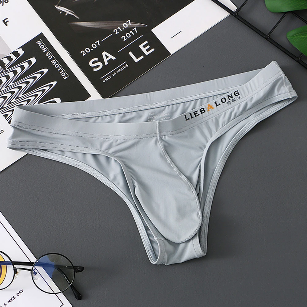 Underwear Men Low Waist Ice Silk Briefs Ultrathin Bikini Thongs Panties Calzoncillos Hombre U Convex Pouch Lingerie Underpants