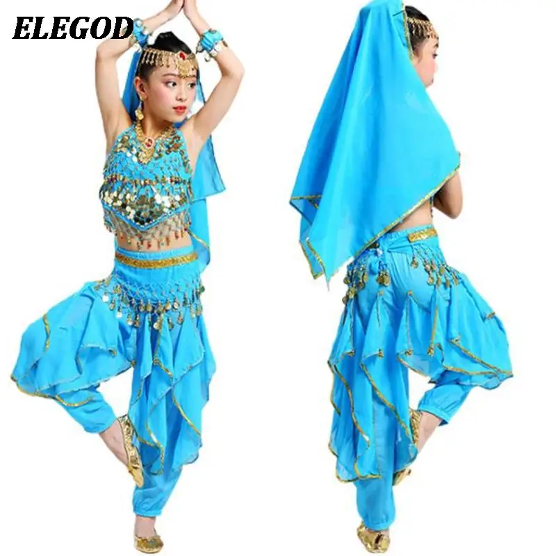 Girls Belly Dance Costume Set Children's Indian Dance Top+Pants Suit Arabic Dance Clothing Kids Halloween Performance Outfit Set