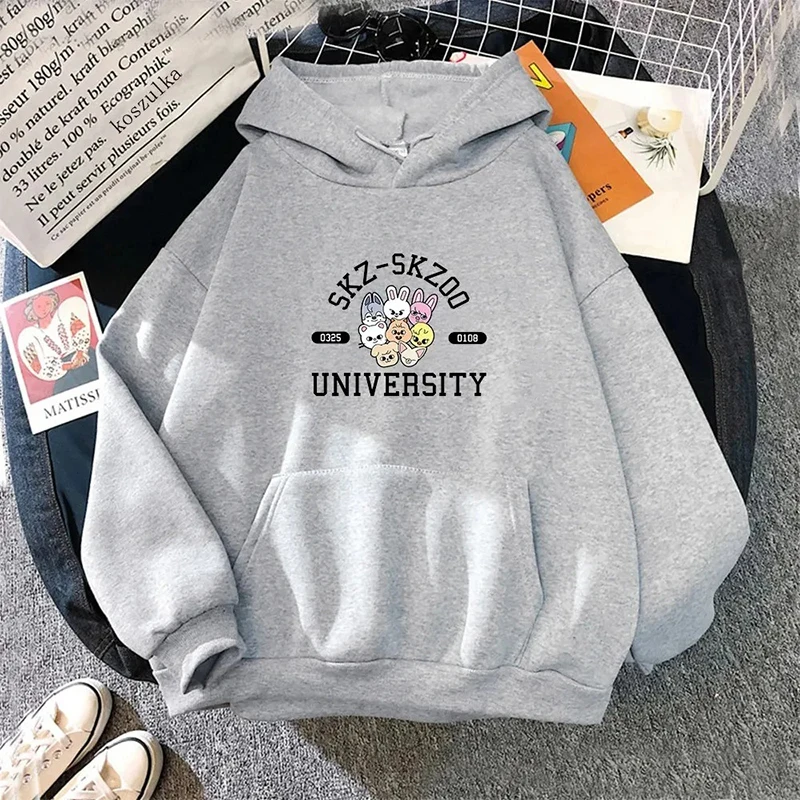 Skz-Skzoo Universitity Funny Print Hoodies Winter Fleece Sweatshirt Women Casual Pullover Hooded With Kangaroo Pocket Streetwear