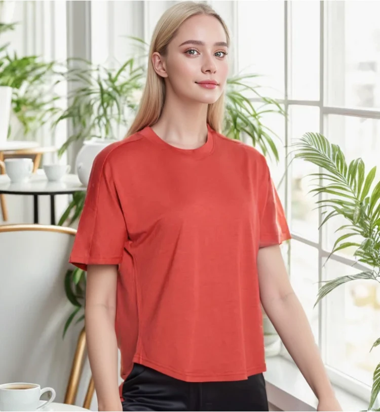 Merino Wool T-Shirt Women 150G Lightweight Merino Wool Base Layer Women Short Sleeve Tee Running Yoga Loose Sport Tee Breathable