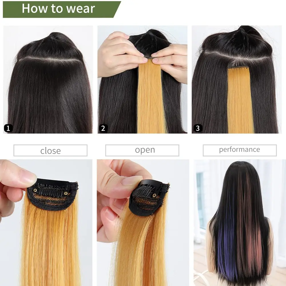 Colored Thick ks 55CM Straight Clip In Hair Extensions Synthetic Highlight Rainbow Hair Clips Grey Blue Purple Hairpieces smile