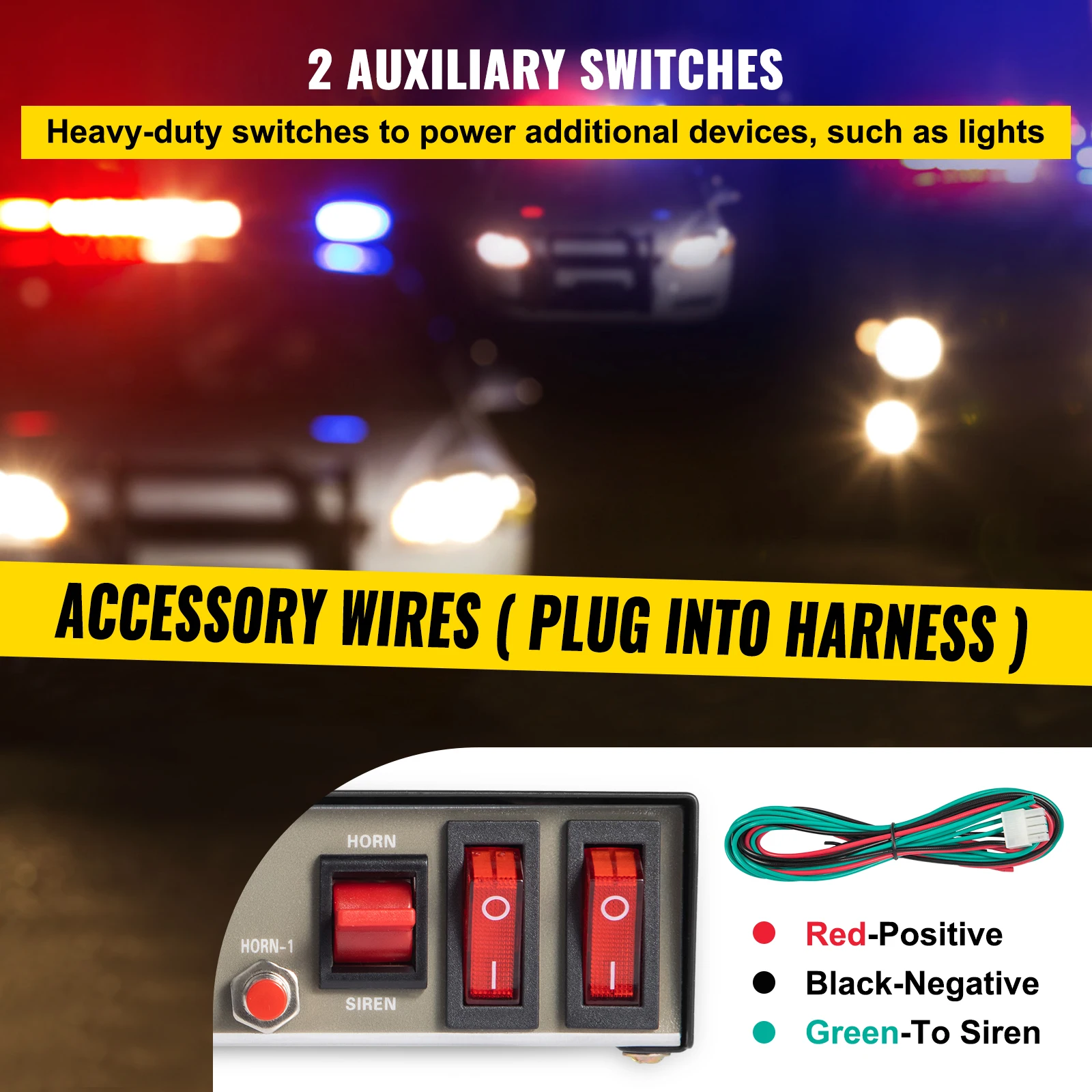 VEVOR Police Sirens 200W Car Warning Alarm Handhold Microphone Light Control Switches Emergency Electronic for Cars Fire Trucks