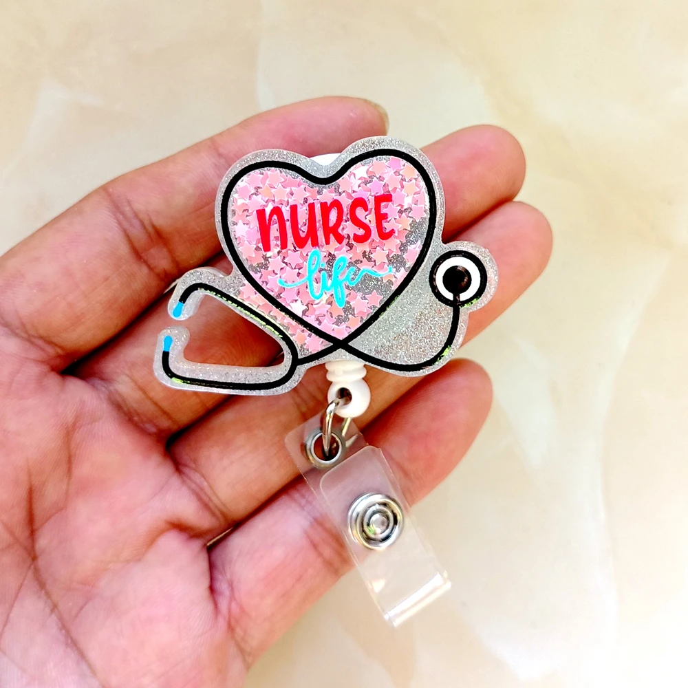 Hospital Medical Workers Women Mens Nurse Doctor Unisex Hard Shiny Acrylic Brooches Keychains Clip Badge Reel For Name Holders