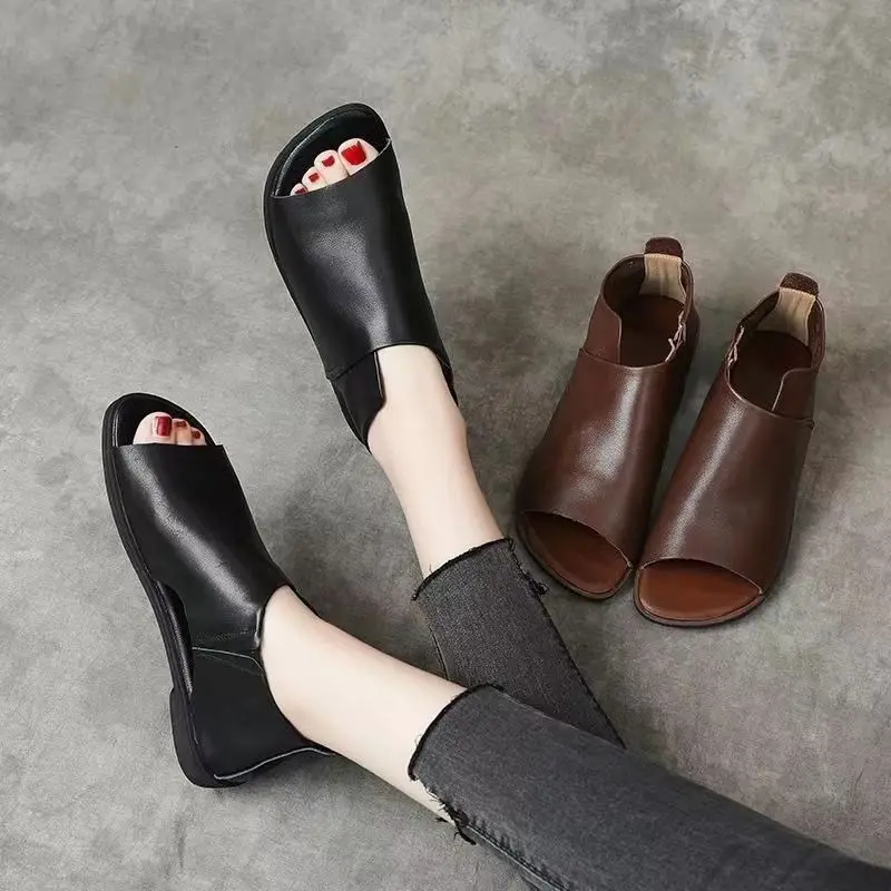2023 new Women PU Sandals Summer Women Shoes Sandals 2025 Comfortable Women Thick Sole middle Heels Mother Shoes Chaussure Female sandals