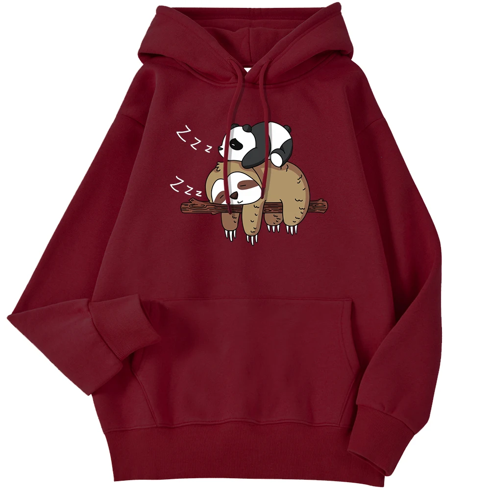 Winter Women Hoodie Panda Lying On A Sloth Kawaii Print Pullover Pocket Drop Sleeves Hoody Loose Warm Tops Funny Female Clothes
