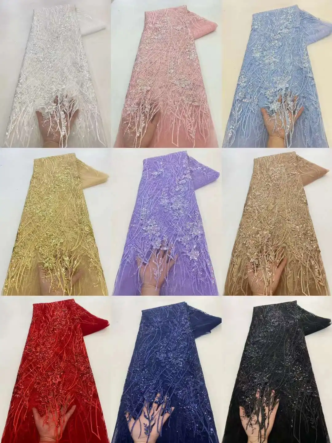 Sequins African Fabric Lace 2024 High Quality Lace Material French Nigerian Lace Fabrics For Women Material Party Wedding Dress smile