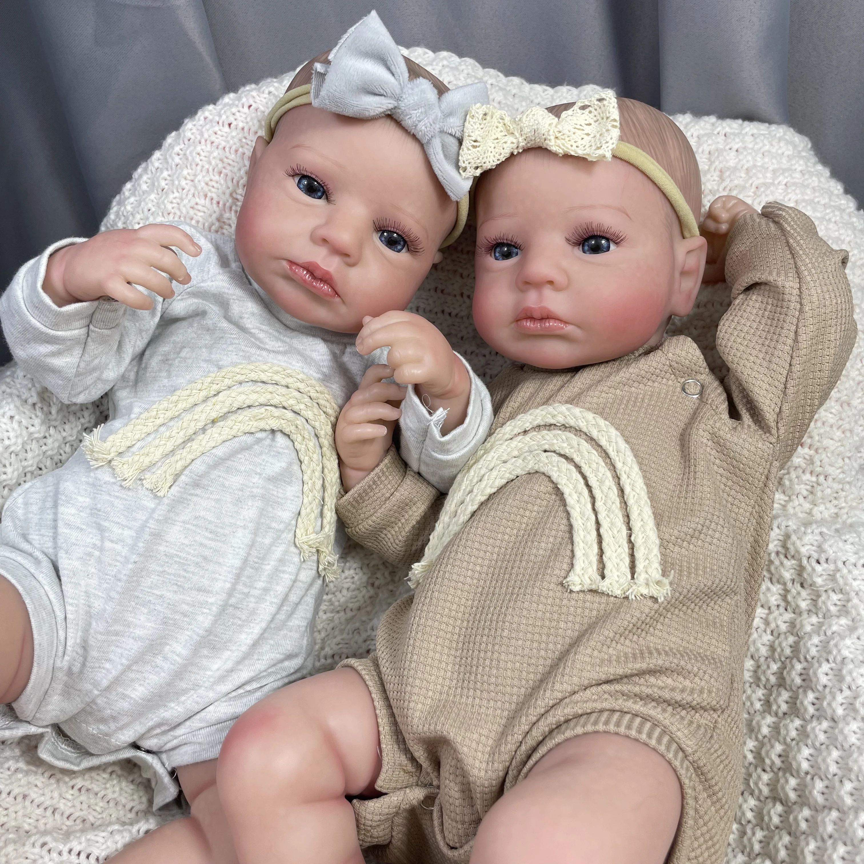 50CM Finished Reborn Baby Dolls LouLou Awake Twins Girl Lifelike Silicone Vinyl Newborn 3D Skin Visible Veins DIY Toys For Girls