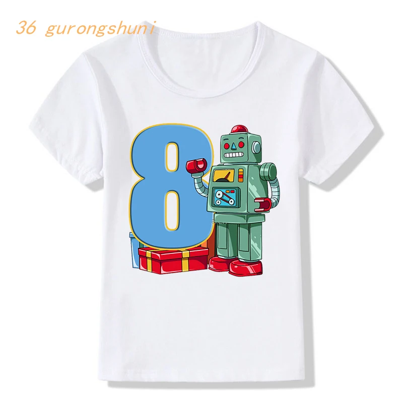 kids t shirt for boys-clothing kid girls clothes Happy Birthday number 2025 1 2 3 new 4 old tshirt girl funny robot graphic tee t-shirt