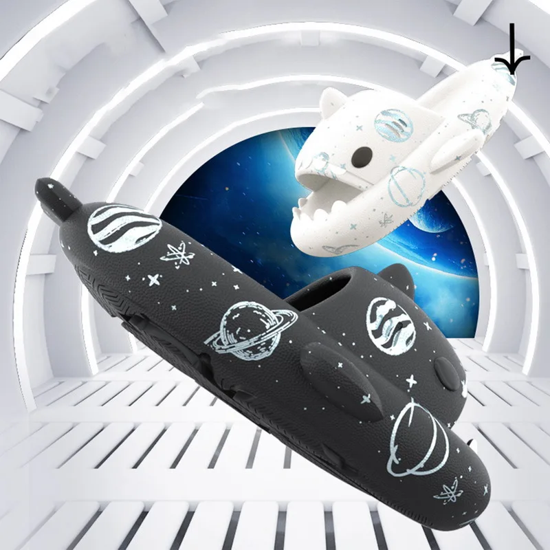 Hot Shark Slippers Men Women Starry Sky Slides Summer Couples Non-Slip Beach Shoes Eva 4cm Thick Bottom Flip Flops Home Sandals