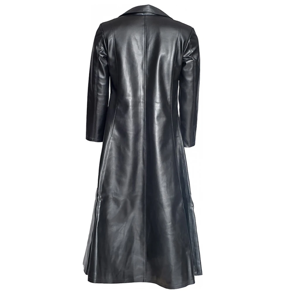 new Men Fall Winter Leather Trench PU Long Coat Single 2025 Breasted Lapel Slim Windbreaker Jacket Slim Korean Men's Punk Outwear Trench