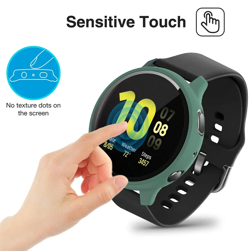 Case for Samsung Galaxy Watch Active 2 44mm 40mm Full Coverage Bumper Case with Tempered Glass Protective Cover Screen Protector smile